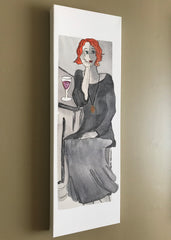 Toile 8x24 - Demoiselle avec son verre de vin