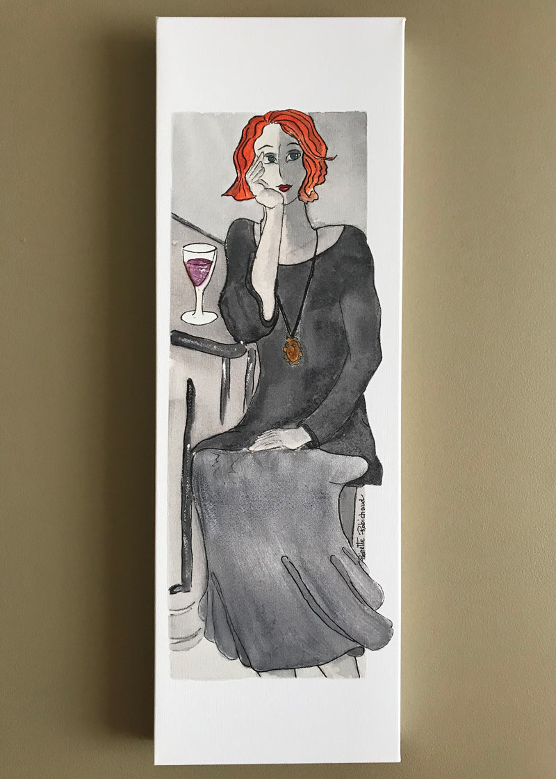 Canvas 8x24 - Demoiselle avec son verre de vin